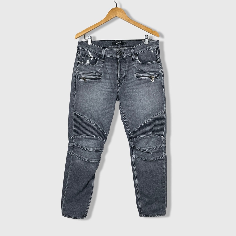 Hudson Los Angeles Blinder Biker Mens Grey Wash Moto Jeans Size 33x27 Grunge